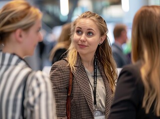 Obraz premium Stunning high resolution photos of a businesswoman standing among professionals during a networking meeting. Business