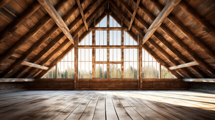 Wooden Loft Interior with Large Windows
