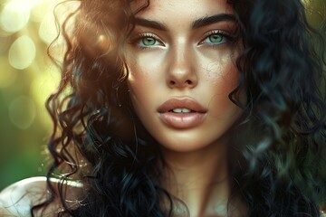 Fototapeta premium beautiful young model with long curly hair posing in front of the camera