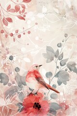 Bird Perched on Red Flower