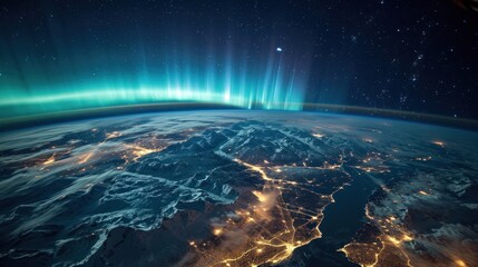 Beautiful northern lights viewed from space.