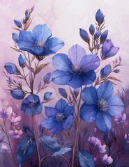 Poster, beautiful blue and purple flowers