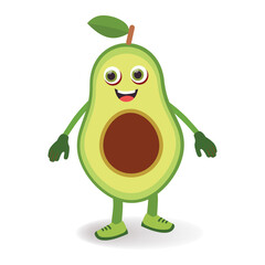 Avocado character. funny cartoon smiling avocado character. Semi-realistic avocado character. Happy vegetable vector illustration. Cartoon avocado vector for children's books.