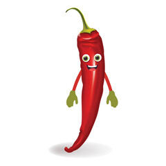 Red Chili character. funny cartoon smiling red Chili character. Semi-realistic red Chili character. Happy vegetable vector illustration. Cartoon red Chili vector for children's books.