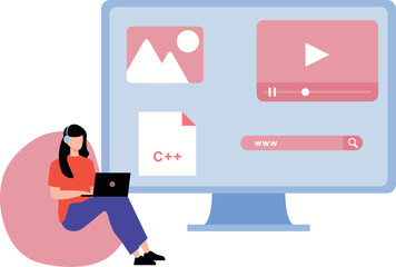 The girl is working on web coding.