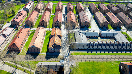 View of Auschwitz concentration camp in Oswiecim, a complex of concentration and extermination camps operated by Nazi Germany in occupied Poland