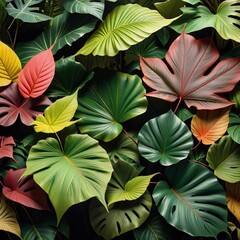 Background of multicolored large leaves