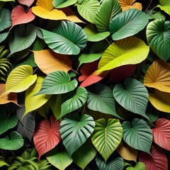 Fototapeta na wymiar Background of multicolored large leaves