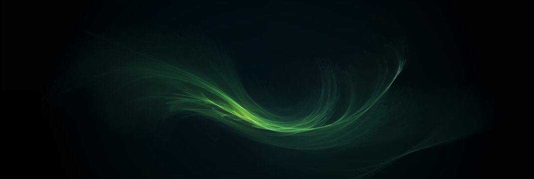 Ethereal swirls of green on a mystical midnight canvas: digital artistry