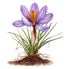 Saffron Crocus sativus Ayurveda herb natural medicinal remedy ingredient, isolated on a white...