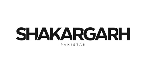 Shakargarh in the Pakistan emblem. The design features a geometric style, vector illustration with bold typography in a modern font. The graphic slogan lettering.