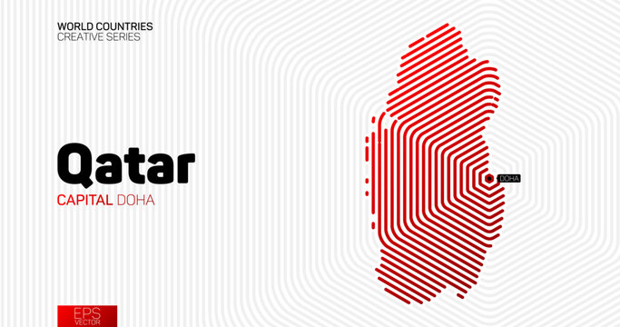 Abstract map of Qatar with red hexagon lines