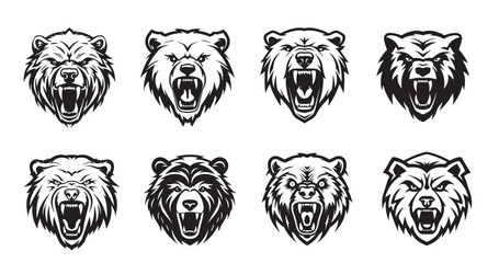 Bear head logo set sketch hand drawn in doodle style illustration