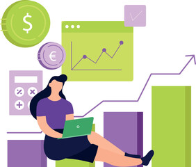 The girl is working on the dollar graph.