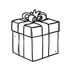 Hand drawn doodle gift box on white background.