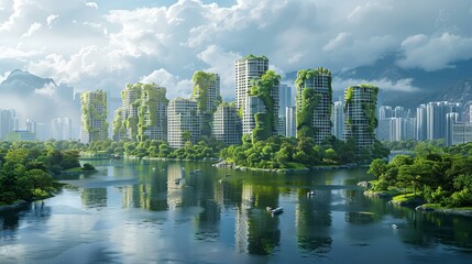 Fototapeta premium ESG values shaping a green future, eco-city on Earth