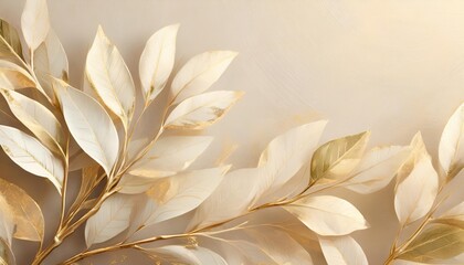 leaves background in aesthetic minimalism style soft pastel neutral colors and beige elements for...