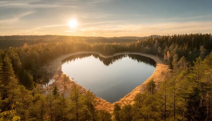 a heart shaped lake in untouched nature symbolizing the importance of nature conservation bio products and forest protection
