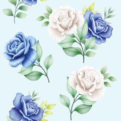 Hand drawn watercolor flower rose seamless pattern
