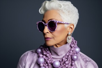 Portrait of stylish african american senior woman with trendy fashion accessories