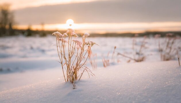 winter frozen plant in the snow background image