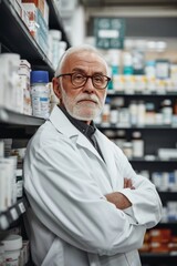 Portrait of smiling senior male pharmacist in a drug store