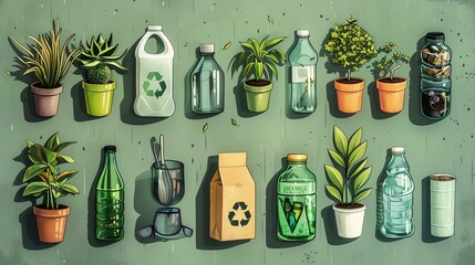 Daily green choices, illustrated recycling routine