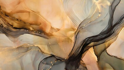 natural luxury abstract fluid art painting in alcohol ink technique tender and dreamy wallpaper mixture of colors creating transparent waves and black swirls
