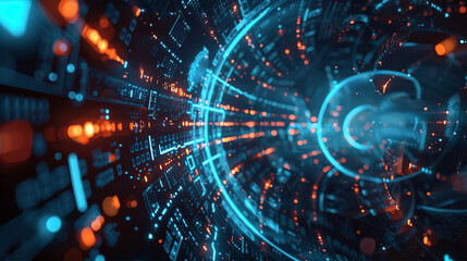 Fototapeta premium blockchain technology background, sci-fi scene
