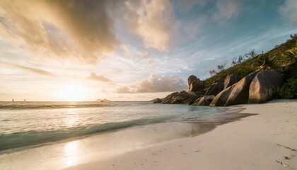 sunset at anse source d argent beach la digue seychelles