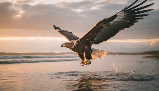 eagle flying flush with water