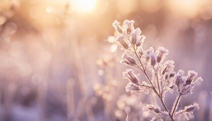 delicate openwork flowers in the frost gently lilac frosty natural winter background beautiful winter morning in the fresh air banner free space for inscriptions - obrazy, fototapety, plakaty