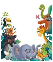 Ilustración de animales divertidos salvajes formando un marco - 774876868