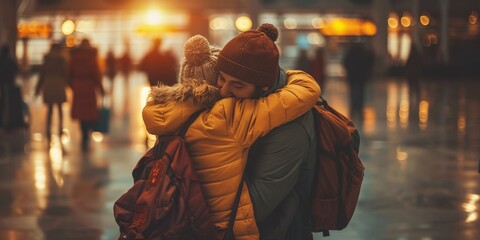 Obraz premium family saying their emotional goodbyes at the departure gate