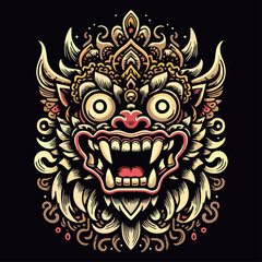 Balinese barong mask texture vector logo illustration. Black, white and colorfull design	
