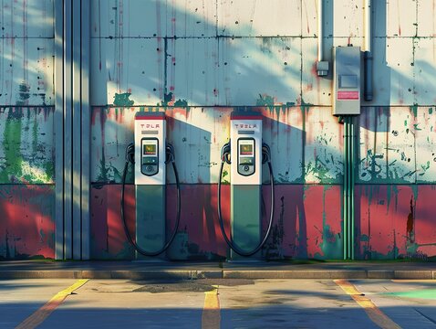 Partial details of electric vehicle charging piles, simple background