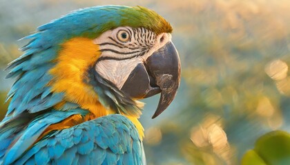 close up of beautiful bird feathers of blue and yellow macaw exotic natural textured background in different blue colors and yellow lagoa das araras mato grosso brazil