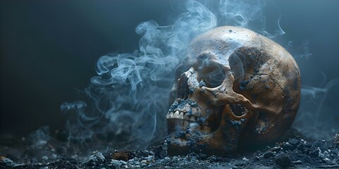 The Skull Symbolizes Smoking Dangers: Quitting is Vital for a Healthier Life. Concept Health Awareness, Quit Smoking Campaign, Educational Materials, Tobacco-Free Lifestyle, Public Health Message - obrazy, fototapety, plakaty