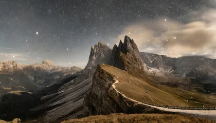 Papier Peint photo Lavable Alpes mily way over seceda in south tyrol at night dolomites