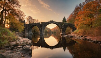 arch bridge in kromlau saxony germany colorful autumn in germany rakotz bridge in kromlau - obrazy, fototapety, plakaty