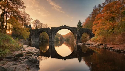 Fototapete Rakotzbrücke arch bridge in kromlau saxony germany colorful autumn in germany rakotz bridge in kromlau