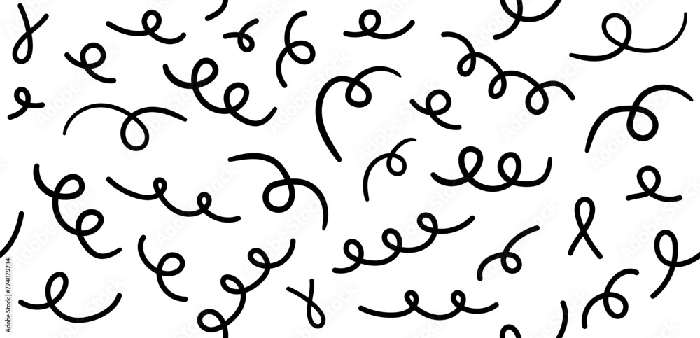 Wall mural hand drawn twisted lines y2k naive seamless pattern. vector abstract doodle lines background in 70s 