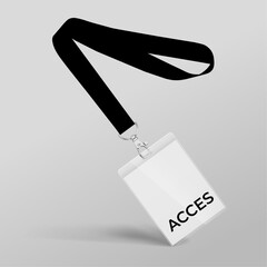 Black Lanyard and access card with plastic case. Template for the presentation of your design. Realistic vector illustration - 774879299