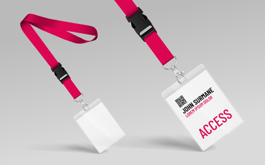 Lanyard and access card with plastic case. Template for the presentation of your design. Realistic vector illustration