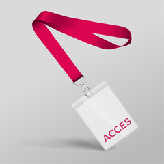 Ribbon and access card with plastic case. Template for the presentation of your design. Realistic vector illustration