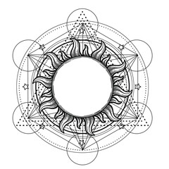 Metatron Cube. Moon pagan Wicca moon goddess symbol. Three-faced Goddess, Maiden, Mother, Crone isolated vector illustration. Tattoo, astrology, alchemy, boho and magic symbol. Coloring book. - 774879658