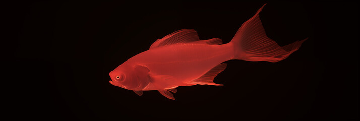 Vivid red goldfish swimming gracefully in a dark aquarium