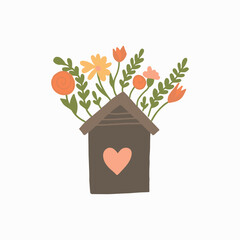 Illustration of a Charming Floral Arrangement Springing From a Whimsical Home Vase