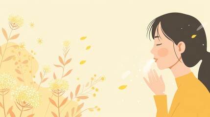Seasonal allergy vector illustration clip art. Pollen getting into nose and lungs - obrazy, fototapety, plakaty