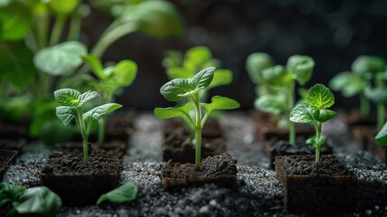 A kind of technique of seed starting employing cubes of soil to hold seeds for air pruning with statice seedlings in soil blocks and space, Generative AI.